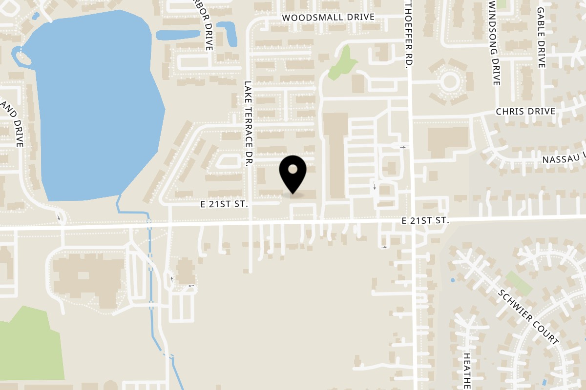 Map showing the location of Hooks Fish & Chicken Plus on 9844 East 21st St in Indianapolis